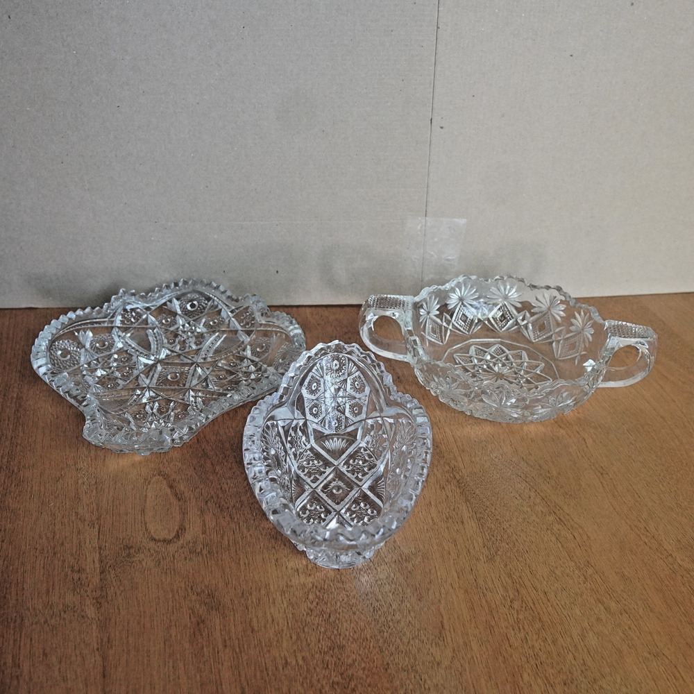 Vintage Clear Pressed Glass Serving Dish Set of 3 Candy Nut Relish Bowls